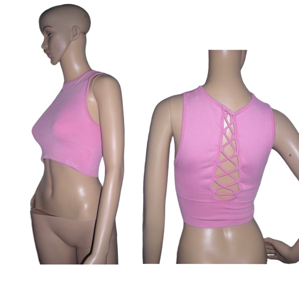 🩰5/$10 BUNDLE DEAL - pink ribbed lace-up back crop top